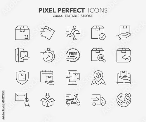 shipping and delivery thin line icons