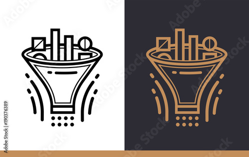 Outline icon Data filtering system. Data science technology and machine learning process. Suitable for print, website and presentation