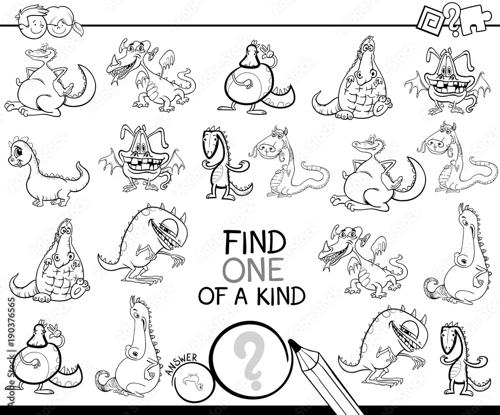 Fototapeta one of a kind game with dragons coloring book