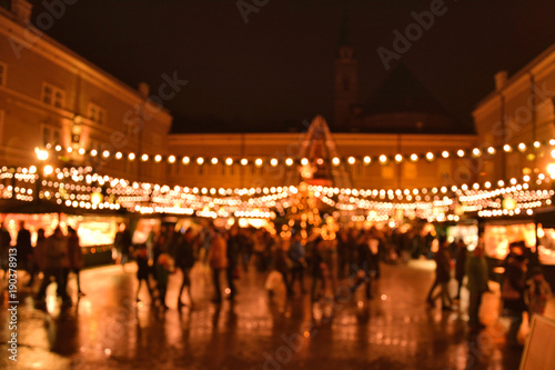 Christmas bokeh lights on Christmas market
