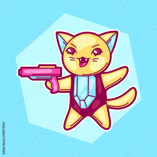 Japanese anime cosplay cat. Cute kawaii character with gun photo