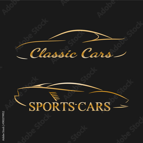 Golden car silhouettes on a dark background