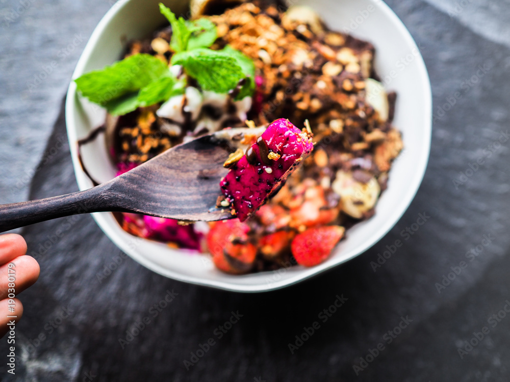fresh granola breakfast bowl with strawberry fresh granola breakfast bowl with strawberry