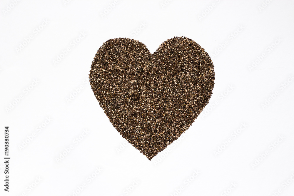 Shape of heart from Chia seeds. Super food. Shape of heart from Chia seeds. Super food.