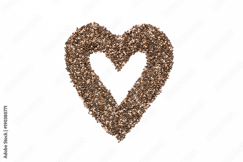 Heart frame from Chia seeds. Super food.