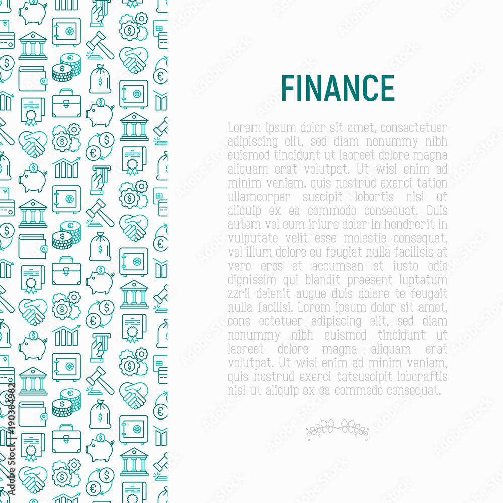 custom made wallpaper toronto digitalFinance concept with thin line icons: safe, credit card, piggy bank, wallet, currency exchange, hammer, agreement, handshake, atm slot. Modern vector illustration for banner, web page, print media.