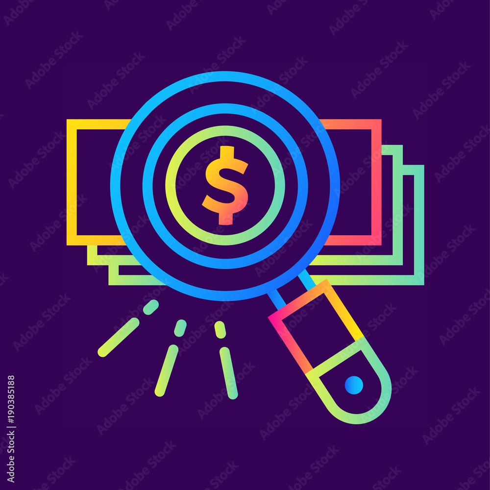 Linear icon SEARCH MONEY of finance, banking. Pictogram in outline style. Suitable for mobile apps, websites and design templates Linear icon SEARCH MONEY of finance, banking. Pictogram in outline style. Suitable for mobile apps, websites and design templates