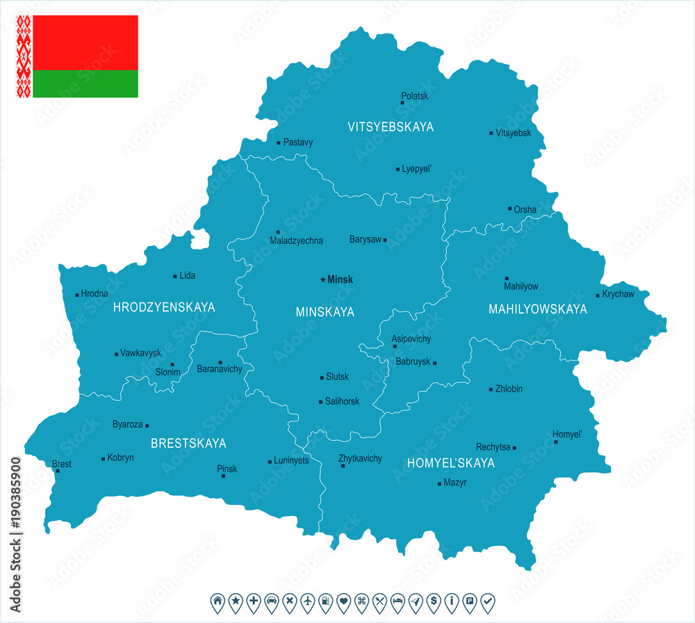 Fototapeta premium Białoruś - mapa i flaga - Szczegółowa ilustracja wektorowa