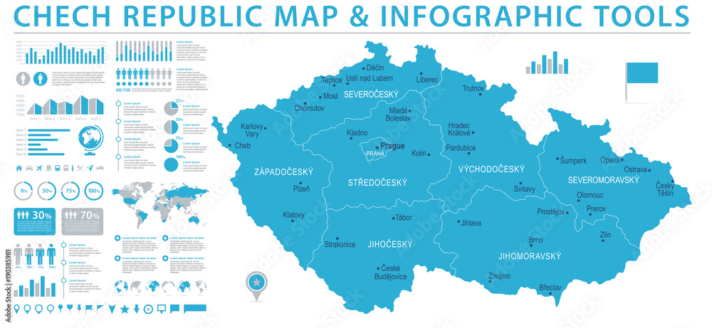 Obraz premium Mapa Czech - informacje grafiki wektorowej