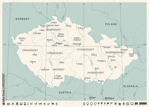 Czech Republic Map - Vintage Detailed Vector Illustration