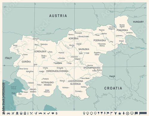 Fotografia, Obraz Slovenia Map - Vintage Detailed Vector Illustration