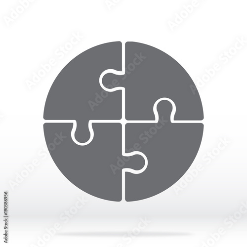 Simple icon circle puzzle in gray. Simple icon circle puzzle of the four elements. Flat design. Vector illustration EPS10.