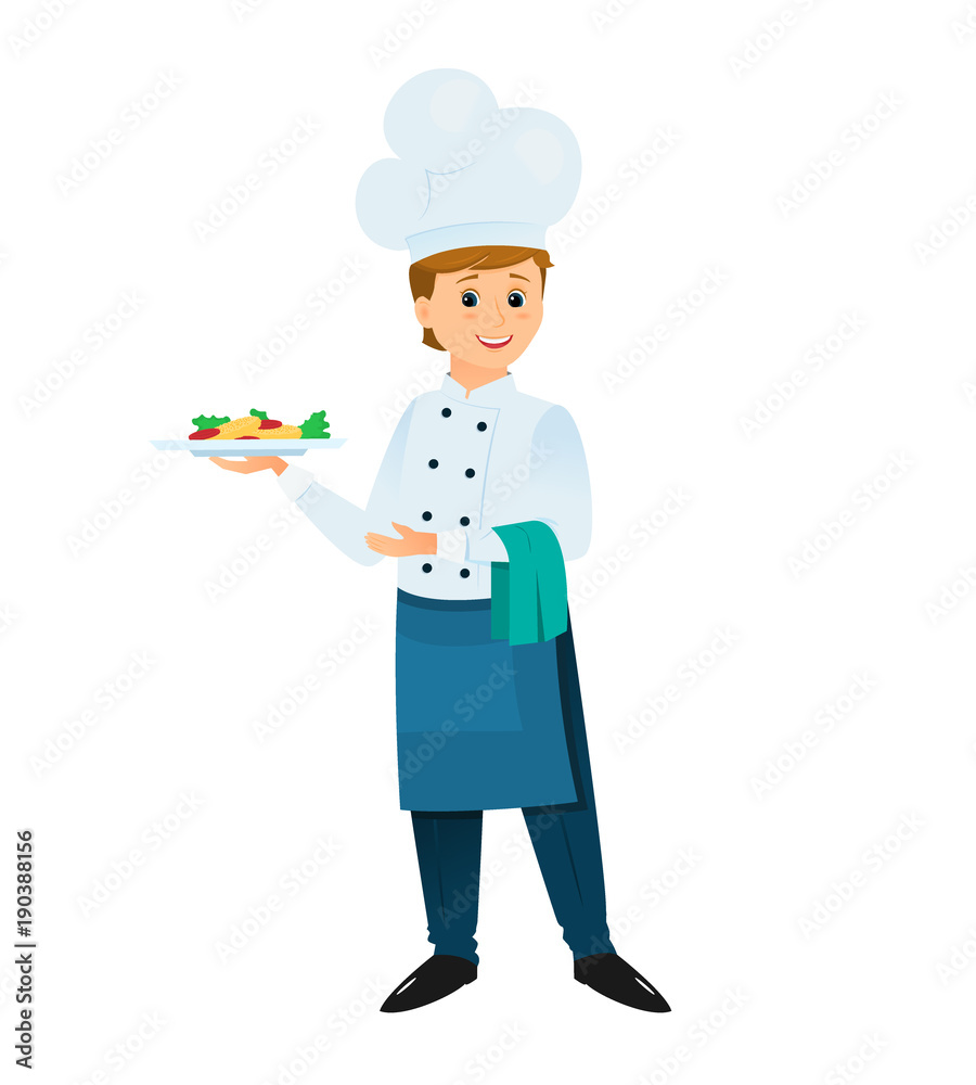 Cartoon chef with a plate of dinner Cartoon chef with a plate of dinner