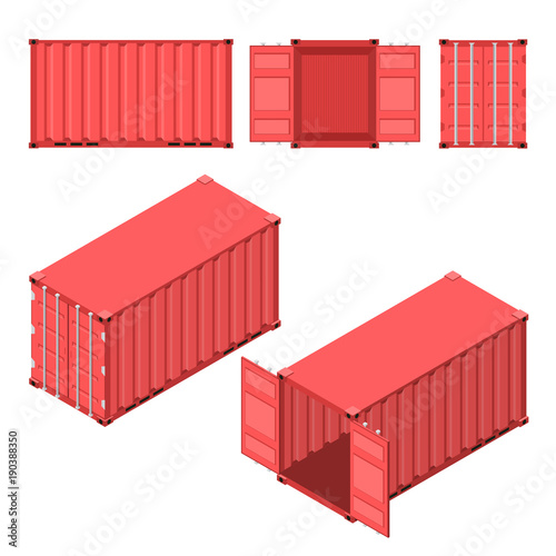 The red shipping container. Flat and isometric styles.