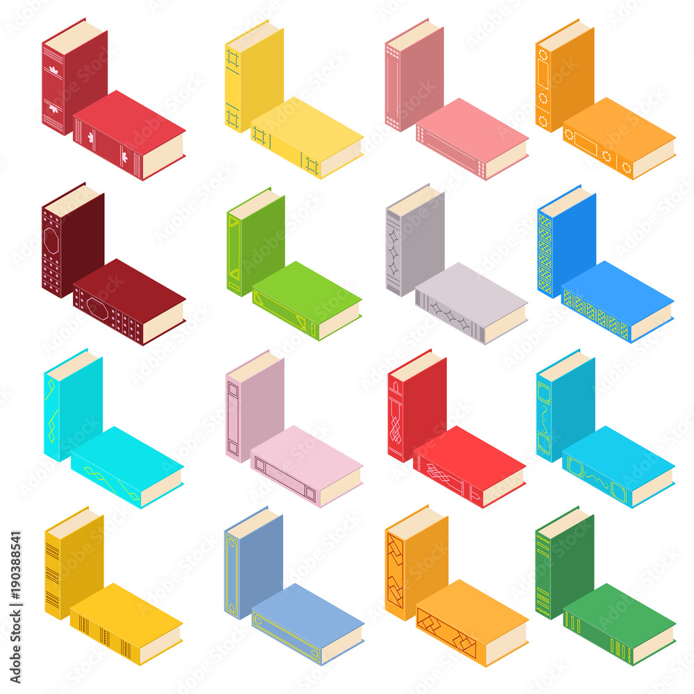 Set of books in an isometric view.