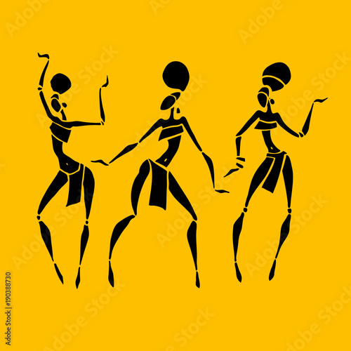 Silhouette of woman. African dancers. Dancing woman in traditional ethnic style. Vector Illustration.