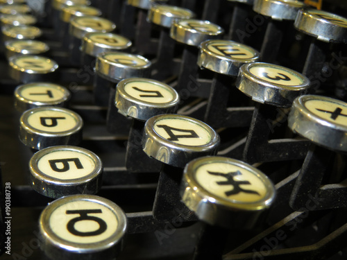 Old typewriter keys closeup, selective focus