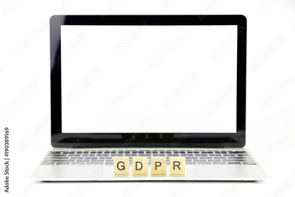 General Data Protection Regulation (GDPR) text with Laptop on white background General Data Protection Regulation (GDPR) text with Laptop on white background