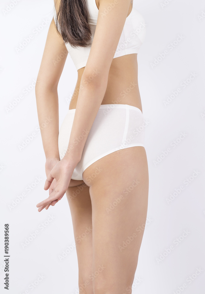 Beautiful healthy woman's body in white underwear