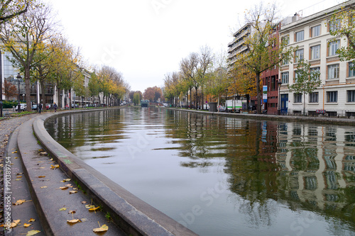 Autumn by Saint Martin canal in Paris, France.