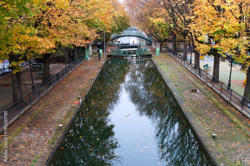 Photography Autumn by Saint Martin canal in Paris, France.