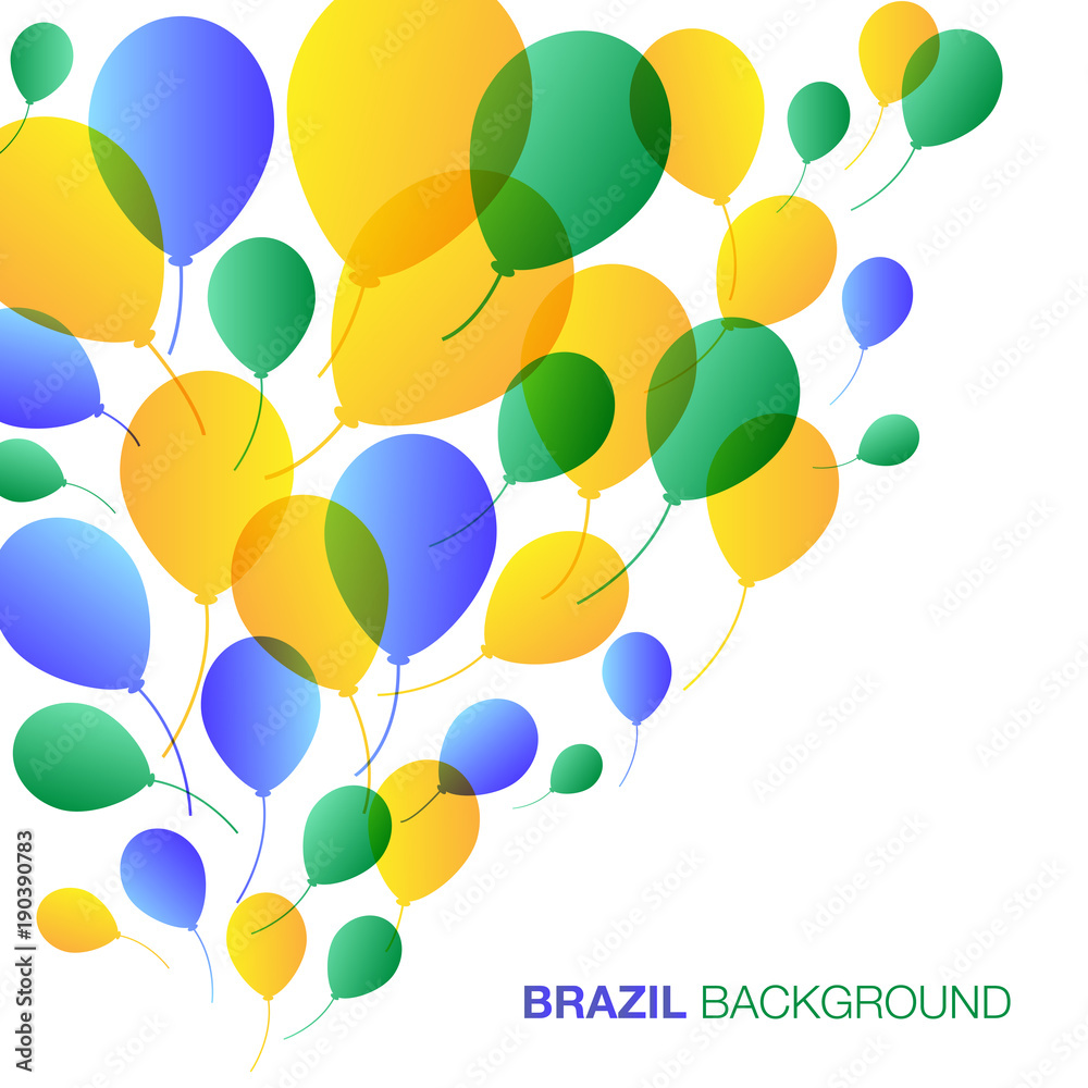 Balloons Background using Brazil flag colors. Thick hand with heart icon. Vector illustration.
