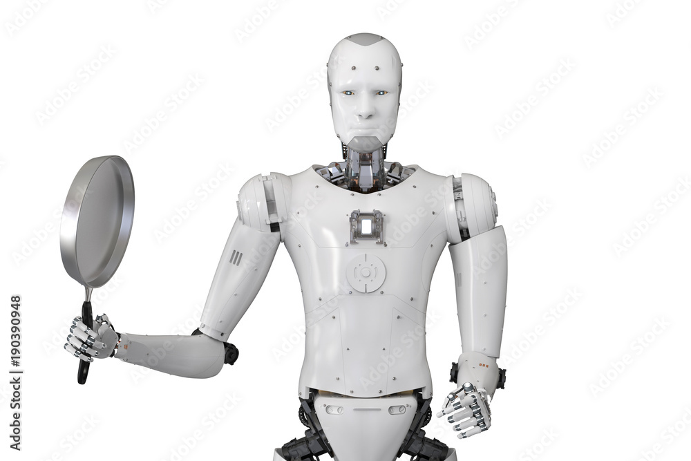 robot with frying pan robot with frying pan