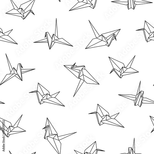 Vector seamless pattern with origami birds. Abstract creative background