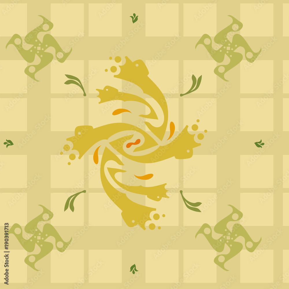 Decorative pattern with vegetative futuristic elements assembled in the original background