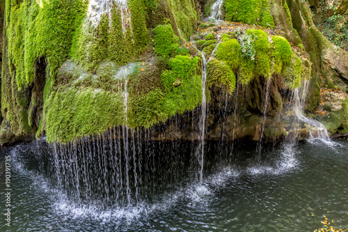 Detail of the beautiful Bigar waterfall full of green moss, Bozovici, Caras-Severin, Romania photo