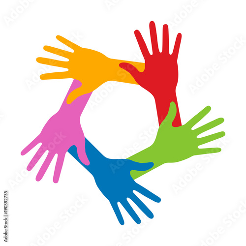 Colorful Five Hands Icon. Vector illustration.