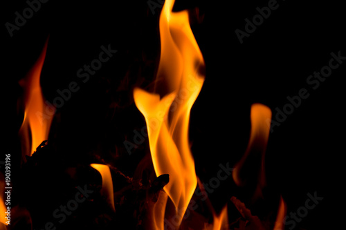 firewood burning on black