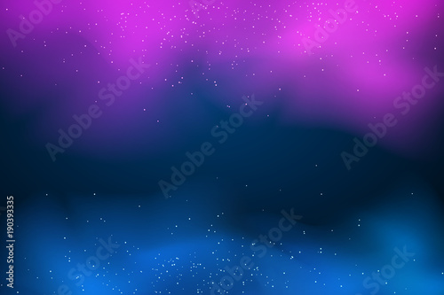 Vector purple blue smoke. Abstract dark background. Mysterious multicolored fog. Mixed paints. Magical glowing flying dust. Vector
