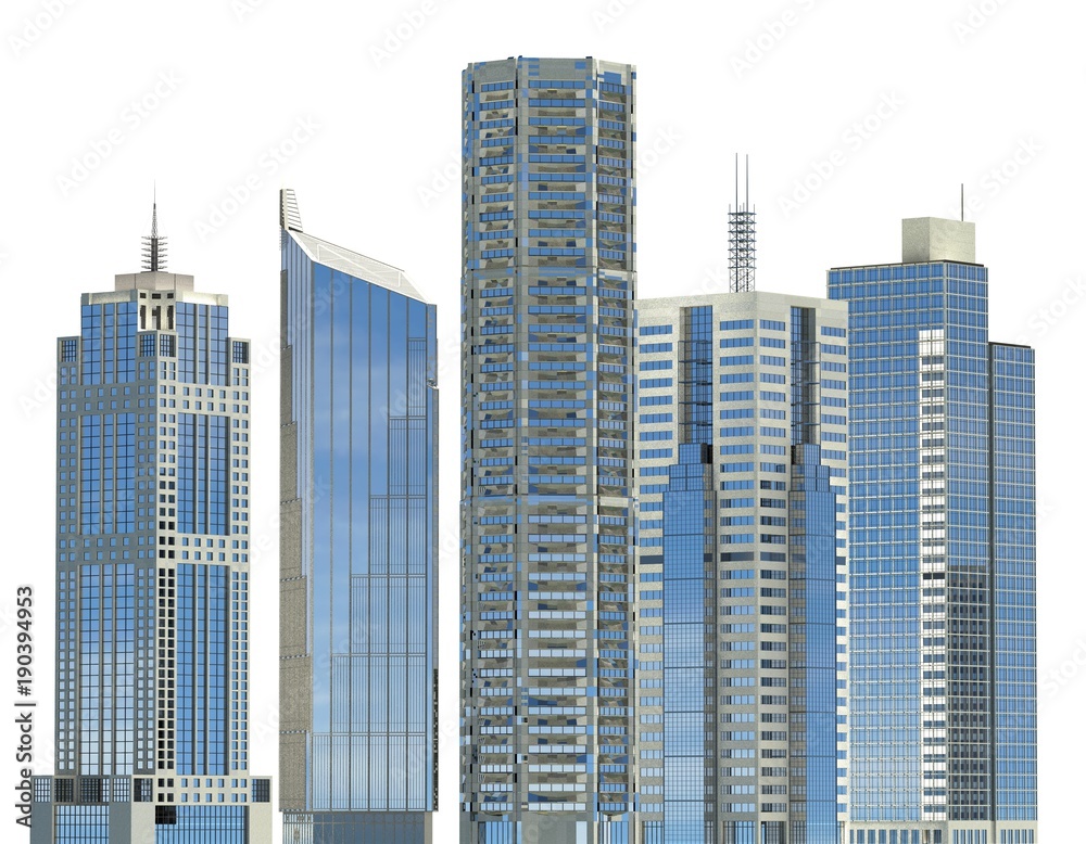 Skyscrapers 3D Illustration isolated on white background Skyscrapers 3D Illustration isolated on white background