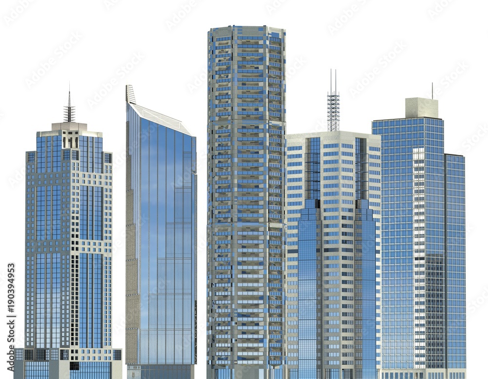 Skyscrapers 3D Illustration isolated on white background