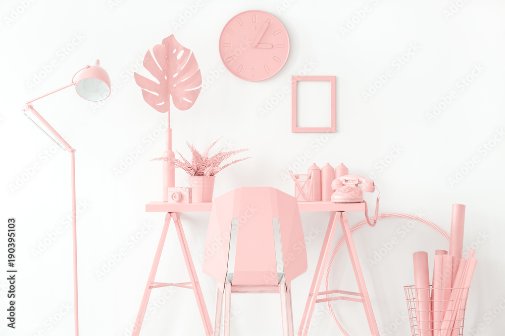 Fototapeta premium Pink workspace interior