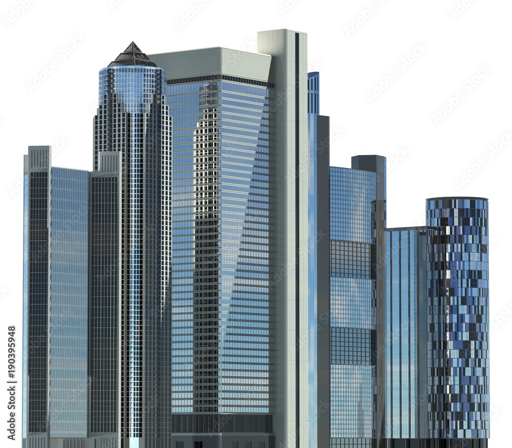 Fototapeta premium Skyscrapers 3D Illustration isolated on white background