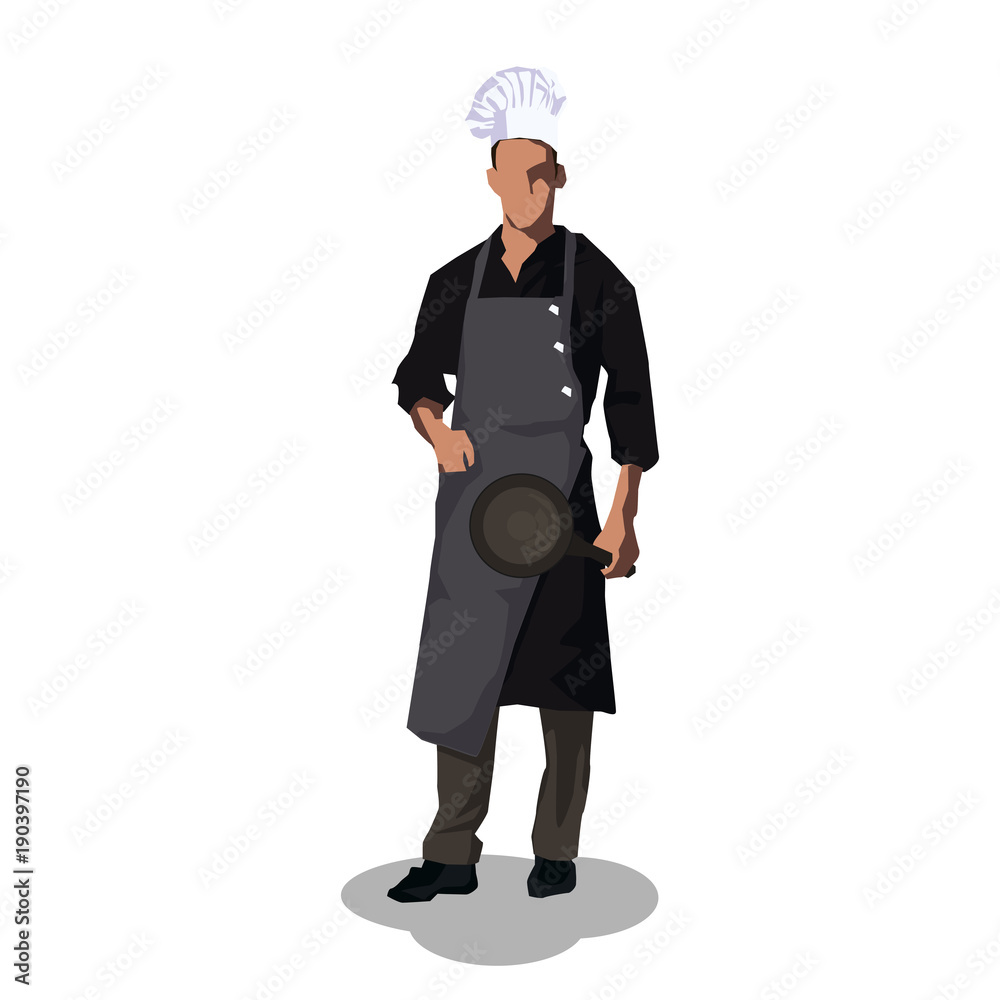 flat illustration of chef with frying pan flat illustration of chef with frying pan