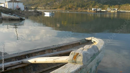 Albania, Butrint. Old skiff and River Ferry Boat