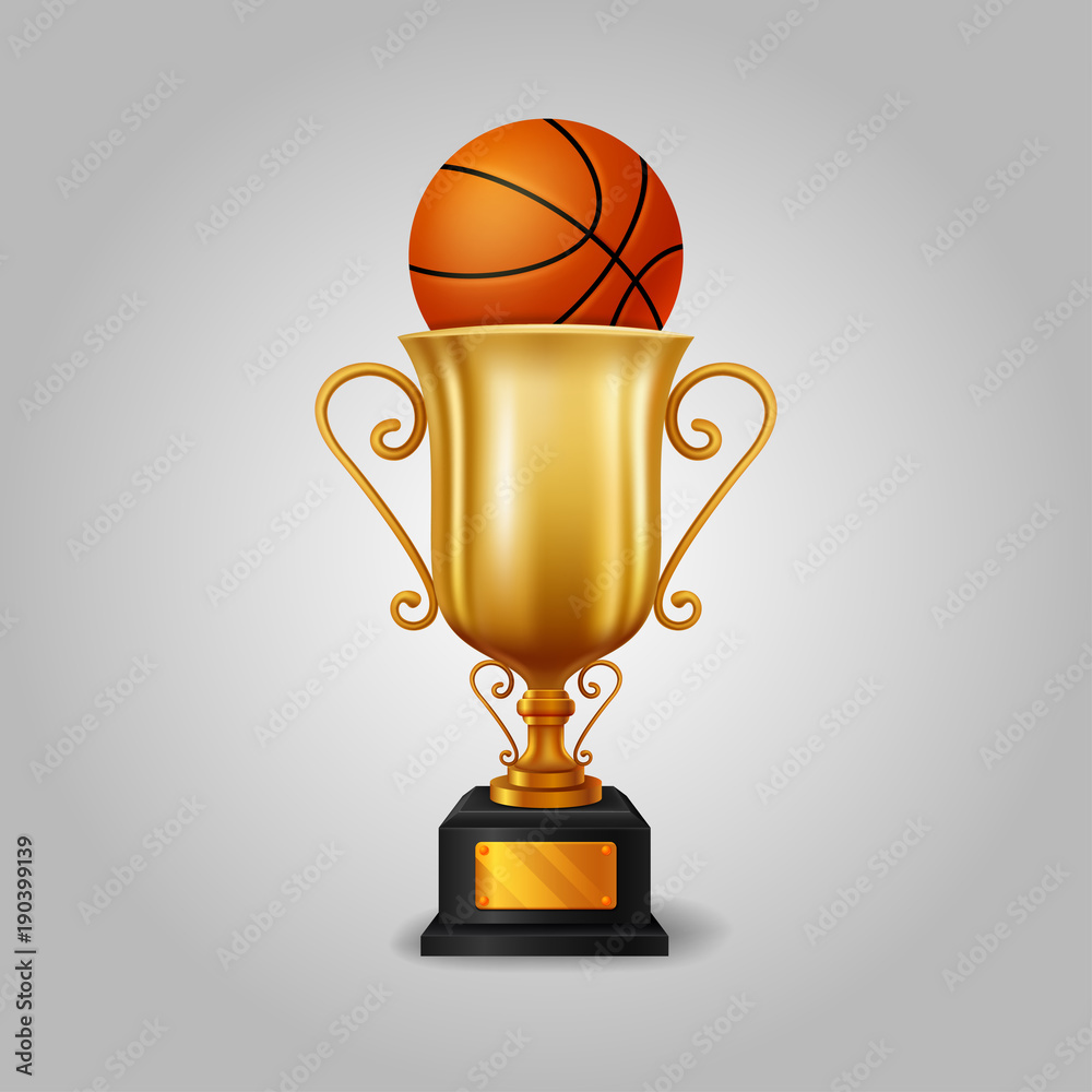 Realistic Golden trophy cup with a Basketball ball. Vector illustration Realistic Golden trophy cup with a Basketball ball. Vector illustration