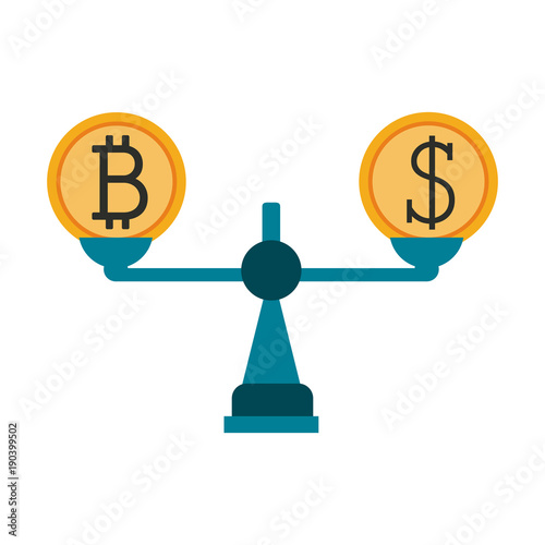Bitcoin and money balance icon vector illustration graphic design