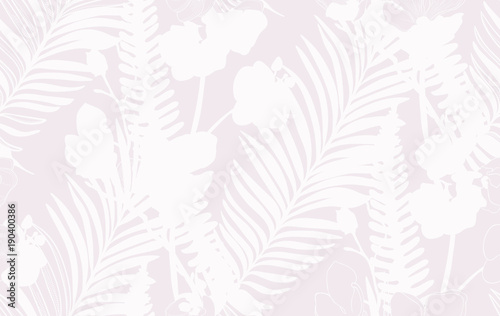 Fototapeta Naklejka Na Ścianę i Meble -  Subtle Seamless Pattern with Drawn Flowers and Leaves