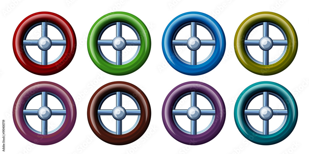 cartoon elements - set of metal wheels for different usage illustration for children cartoon elements - set of metal wheels for different usage illustration for children