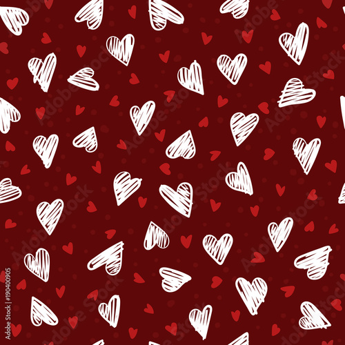 Seamless colorful pattern with hand drawing hearts. Vector cute holiday background. Valentine's day.