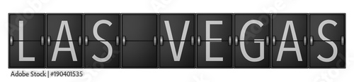 Travel arrivals departure board showing the city of Las Vegas. 3D rendering