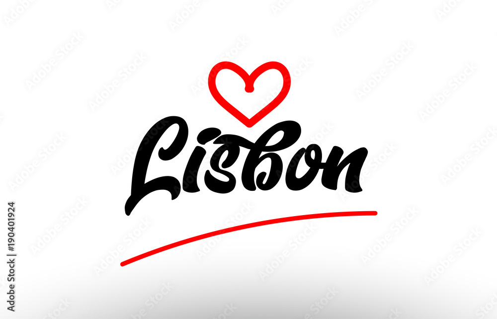 lisbon word text of european city with red heart for tourism promotio
