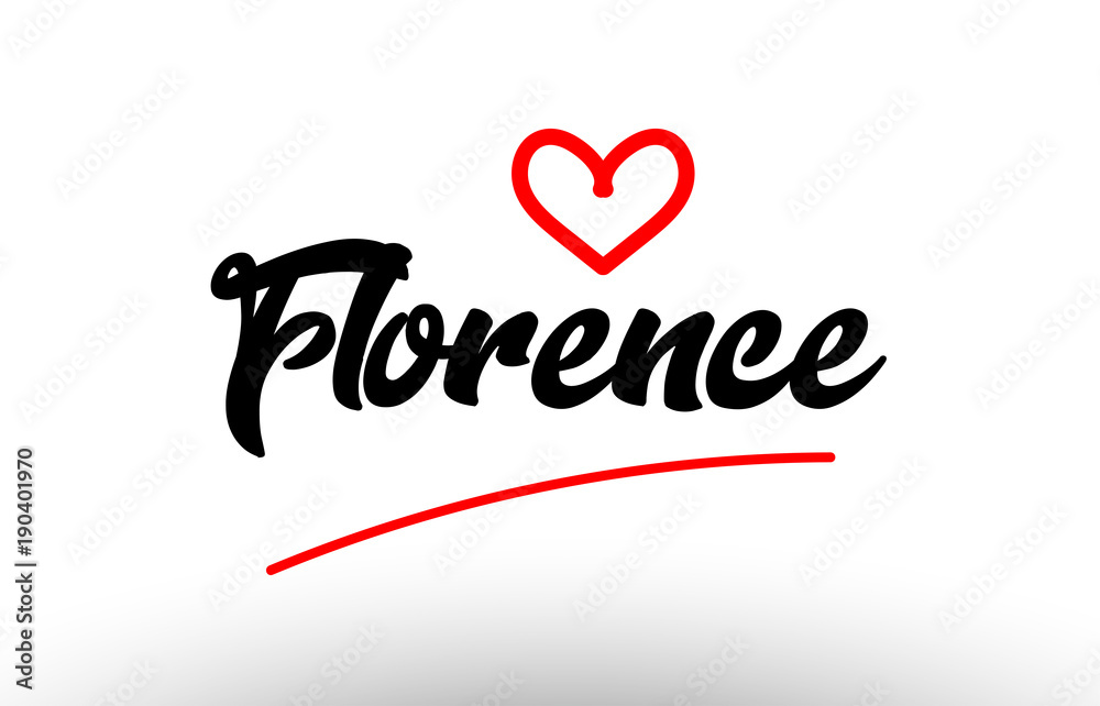 florence word text of european city with red heart for tourism promotio