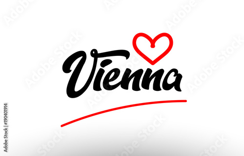 vienna word text of european city with red heart for tourism promotio