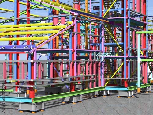 Wallpaper Mural Construction of metal buildings. Engineering background. Construction background. 3D rendering. Torontodigital.ca