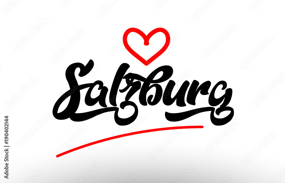 Fototapeta premium tekst słowny salzburga europejskiego miasta z czerwonym sercem dla promocji turystyki